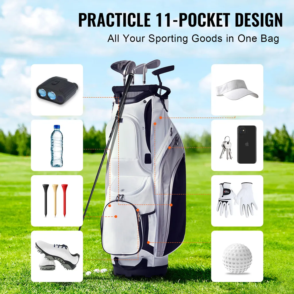 Sac de Golf 14 Compartiments en Nylon Premium Blanc - Modèle Résistant