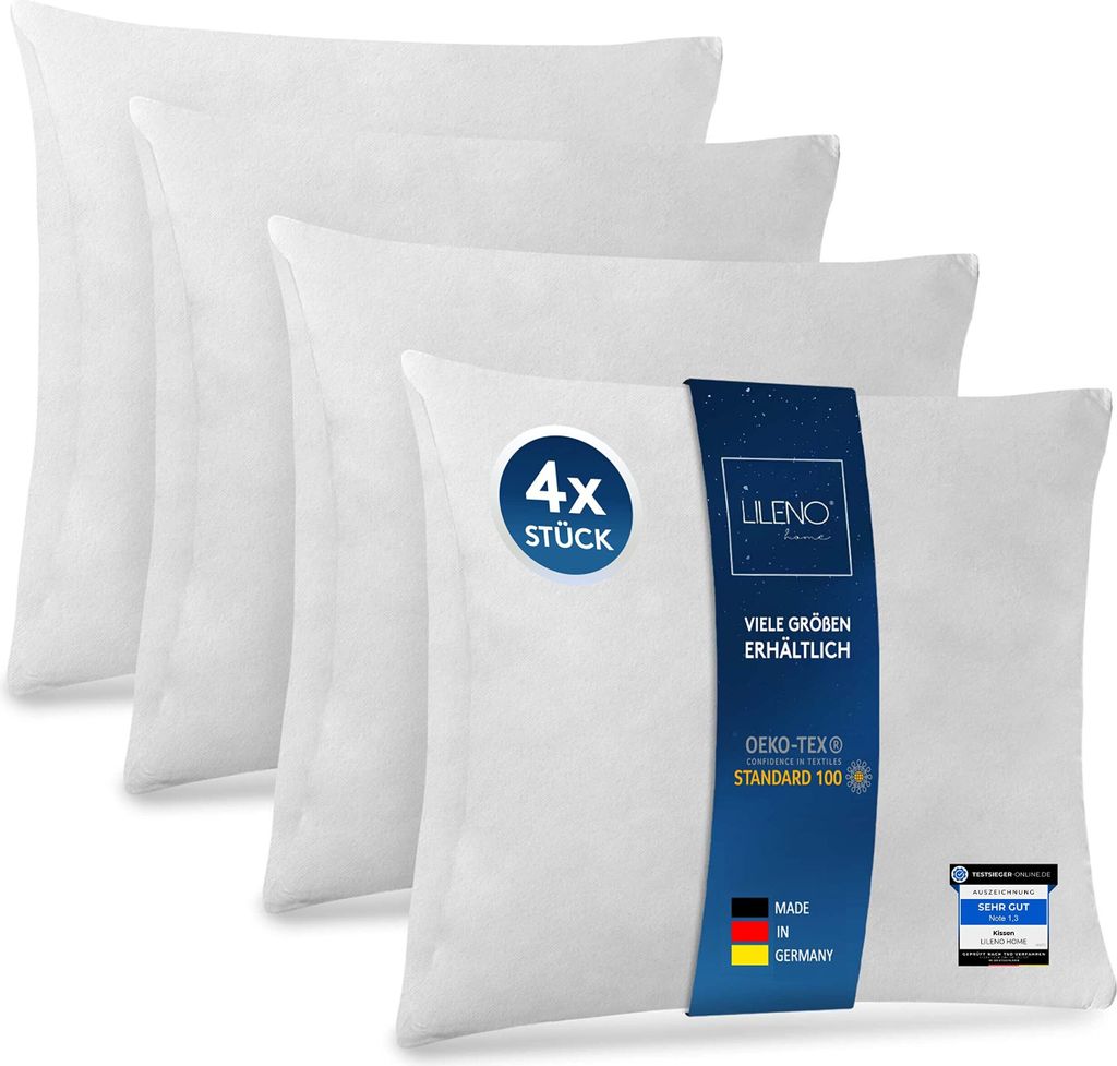 LILENO HOME 4er Set Kissenfüllung 80x80 cm - 40°C waschbares Innenkissen geeignet für Allergiker - Polyester Kisseninlet als Couchkissen, Sofa K...