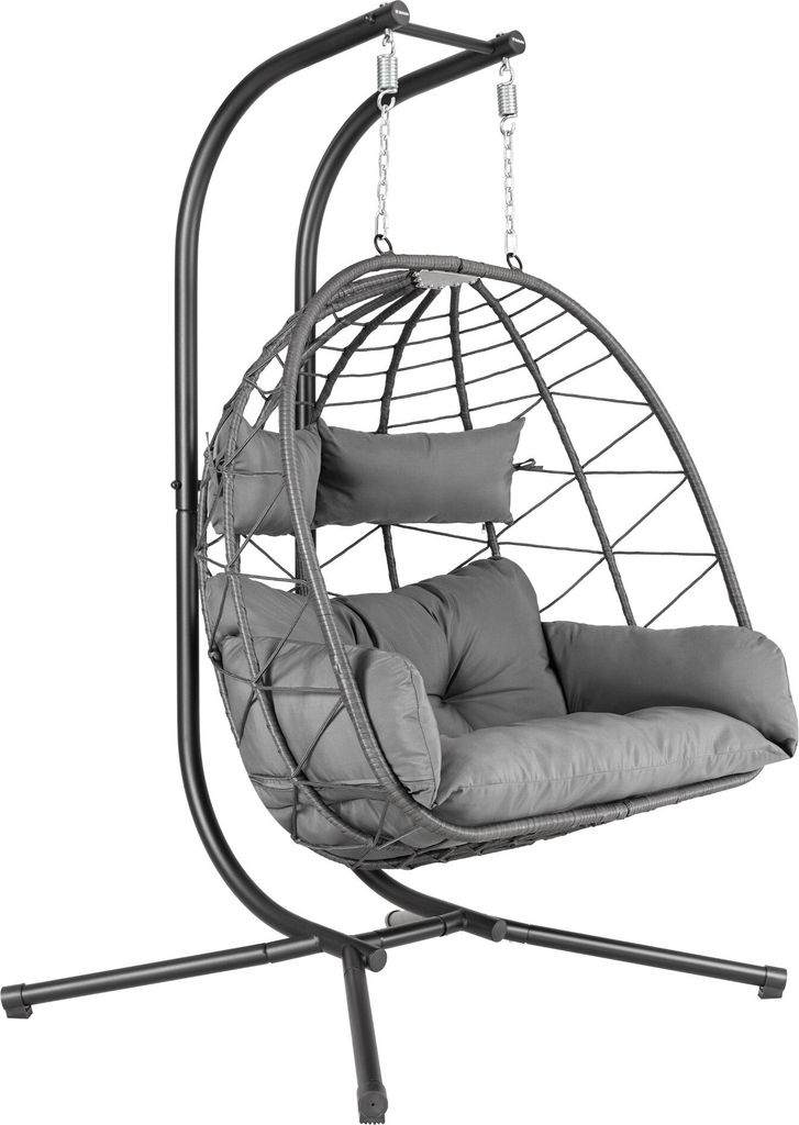 HinHocker Hängesessel für 2 Personen mit Gestell, Anthrazit, XXL Hängeschaukel Indoor und Outdoor