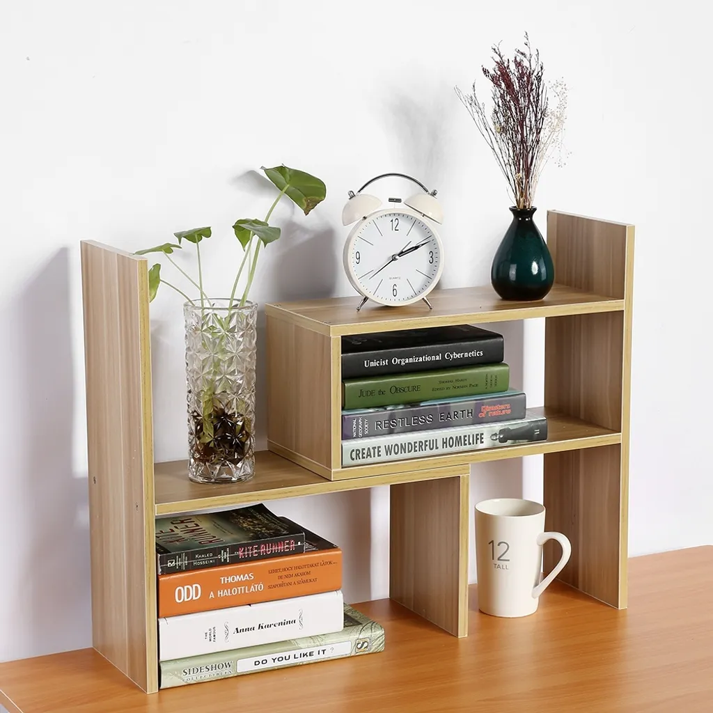 Organiseur de Bureau Réglable - Bibliothèque de Table Moderne en Bois