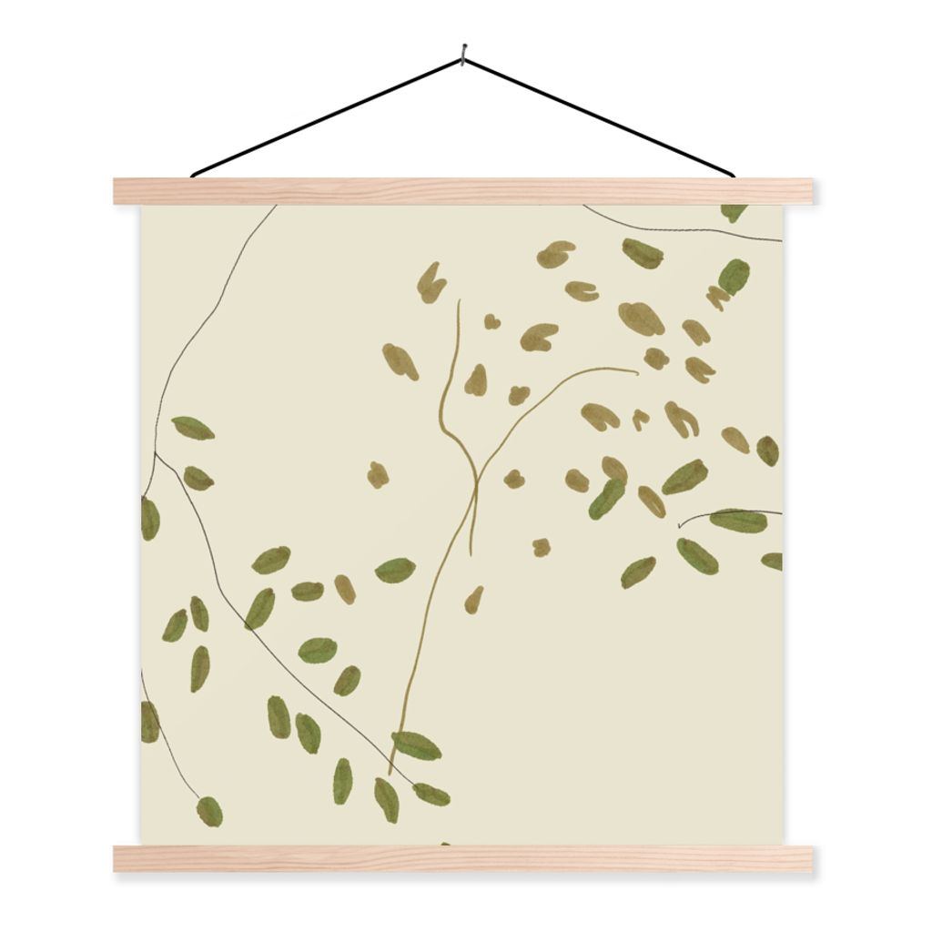 MuchoWow Textilposter Grün - Blumen - Pastell 40x40 cm mit holzfarbenen Rahmen - Posterleiste