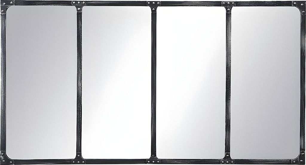 Lustro industrialne z żelaza w kształcie okna - Dł. 140 x Wys. 75 cm - Postarzana czerń - MAASTRICHT