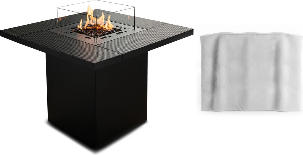 Planika Square Table - Inklusive Abdeckung Feuertisch Gas, Feuerstelle mit Tisch, Schwarz, Outdoor, Wetterfest, Garten & Terrasse, Außenkamin, Gas...