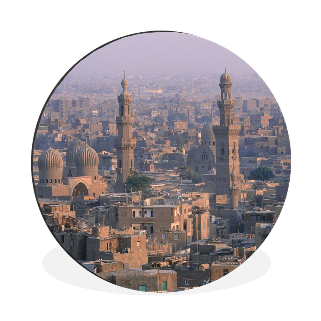 MuchoWow Aluminium Wandkreis Nebliger Himmel über Kairo - Ägypten Ø 60 cm Wanddeko Modern Wohnzimmer - Wand Kreis - Wandbild - Schlafzimmer - ...