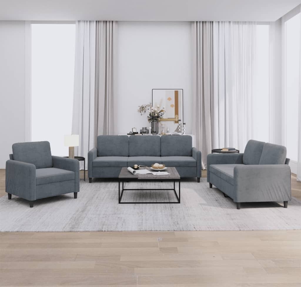 Cloris DesignMöbel 3-tlg. Sofagarnitur Dunkelgrau Samt , Schlafsofas 2024 Neu