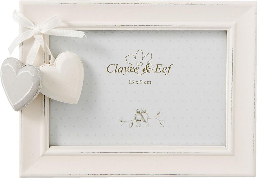 Clayre & Eef Rámeček na obrázek Srdce 13x9 cm Bílé dřevo Obrázek produktu 
