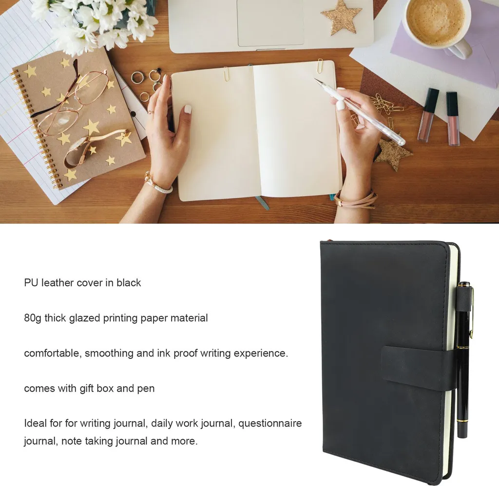 Cahier de notes A5 avec reliure robuste et couverture cuir lisse noir