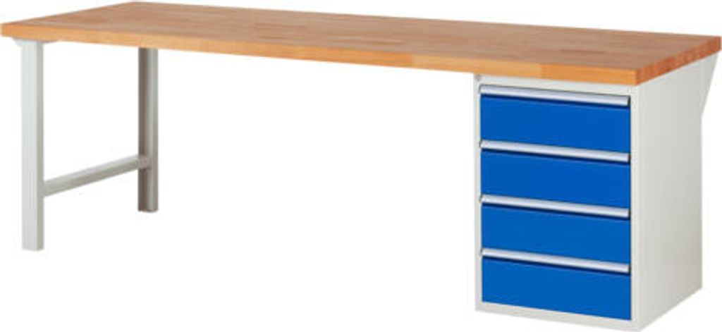 Werkbank mit 4 Schubladen - Teilauszug - 180:4 - 890 x 2.500 x 900 mm (HxBxT) - Traglast 1.000 kg - Buche