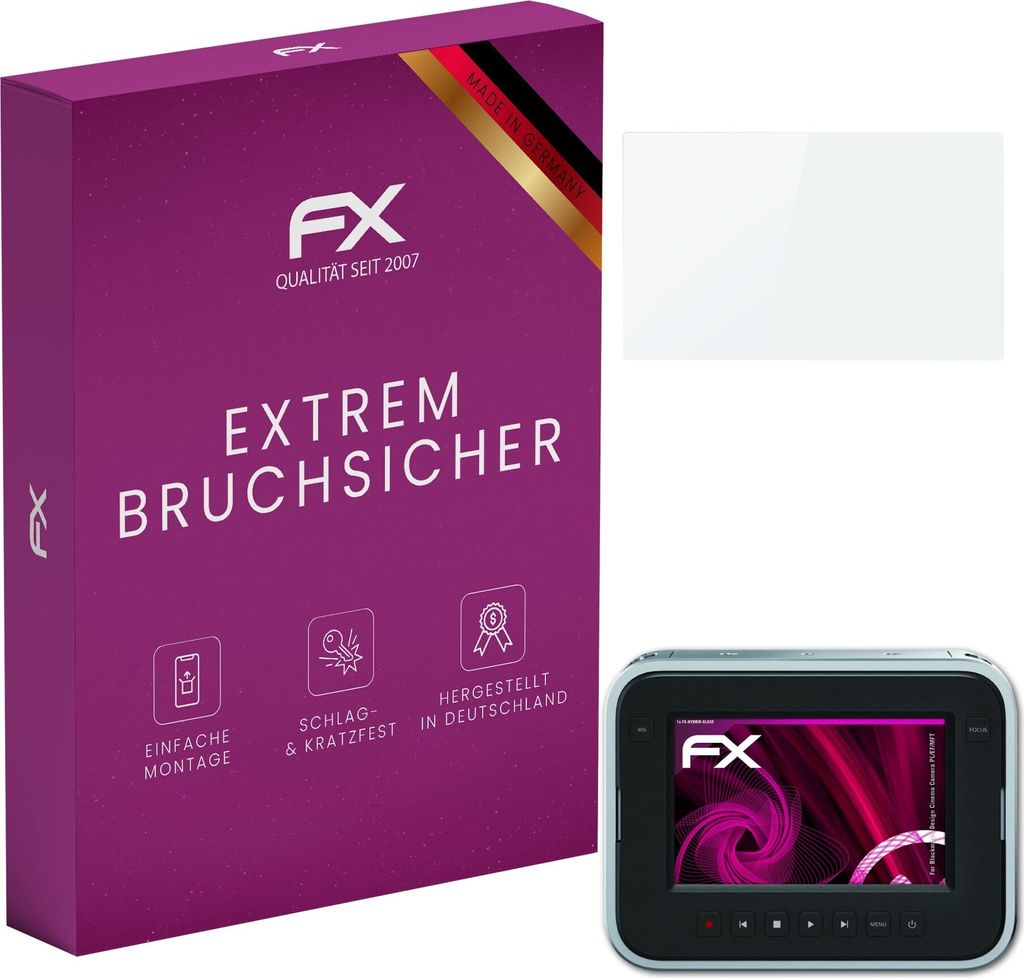 atFoliX FX-Hybrid-Glass Displayfolie kompatibel mit Blackmagic Design Cinema Camera (PL/EF/MFT) Glasfolie