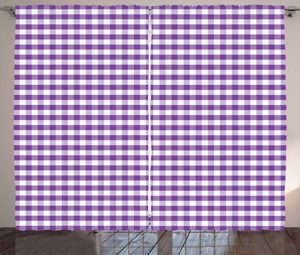 ABAKUHAUS Kariert Rustikaler Vorhang, Gingham-Weinlese-Art, Wohnzimmer Universalband Gardinen mit Schlaufen und Haken, 280 x 225 cm, Lila Weiß