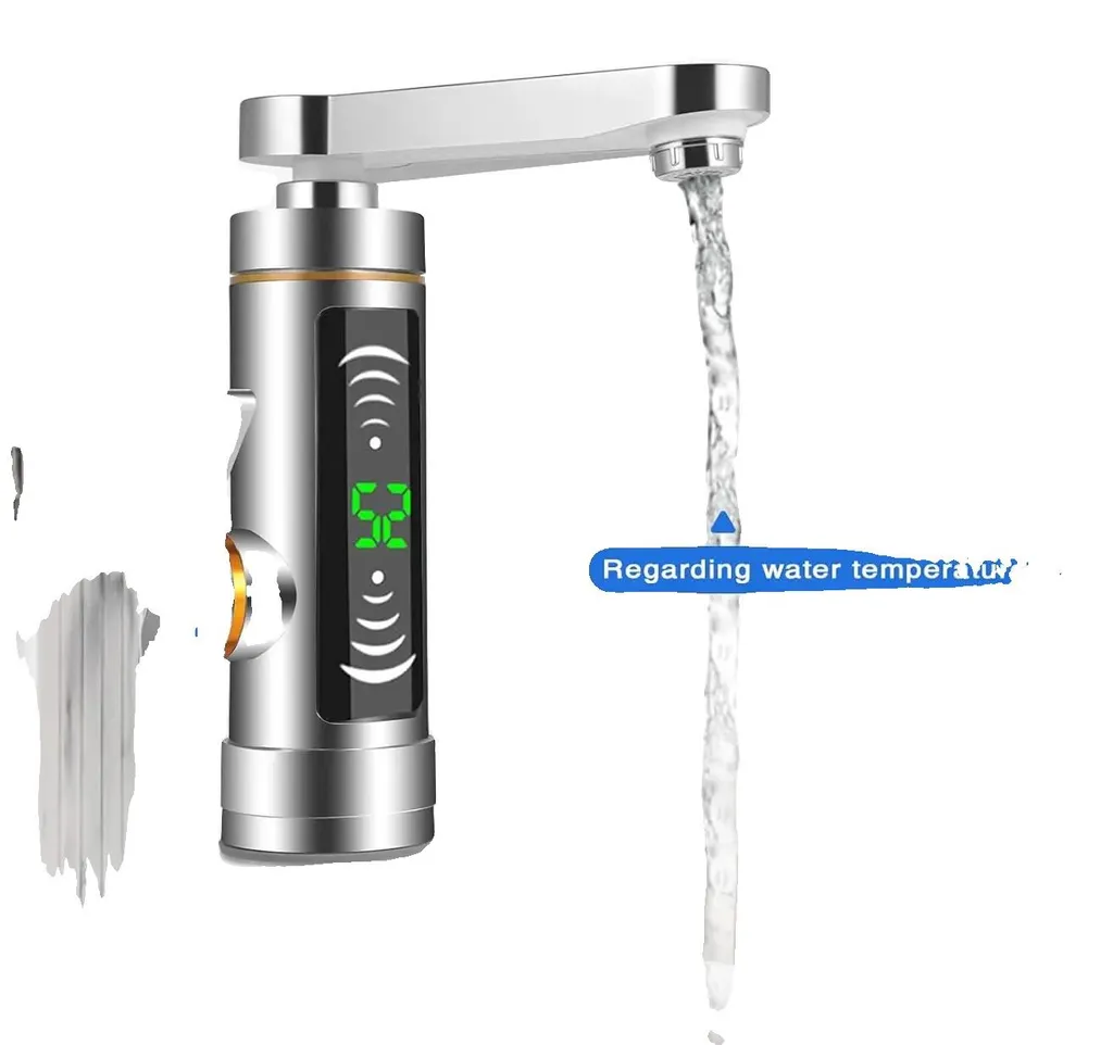 Chauffe-eau instantané blanc avec écran LCD et robinet pivotant 360°