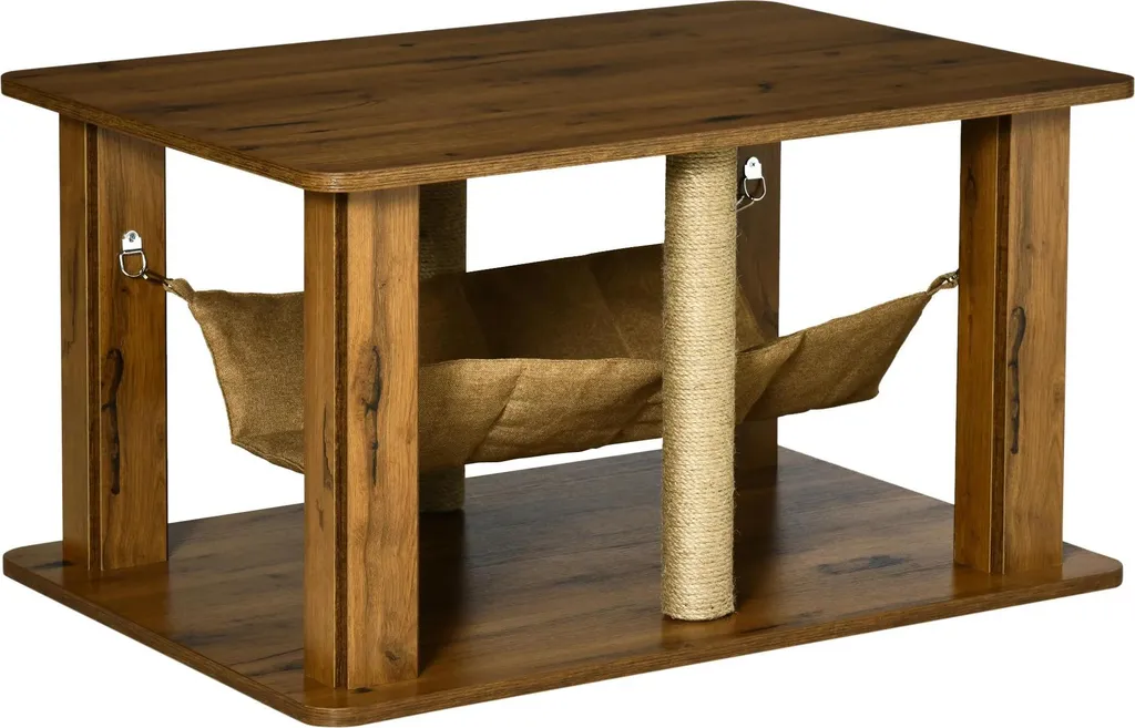 Abri pour chat avec hamac intégré en bois brun, dimensions 79x59x45 cm