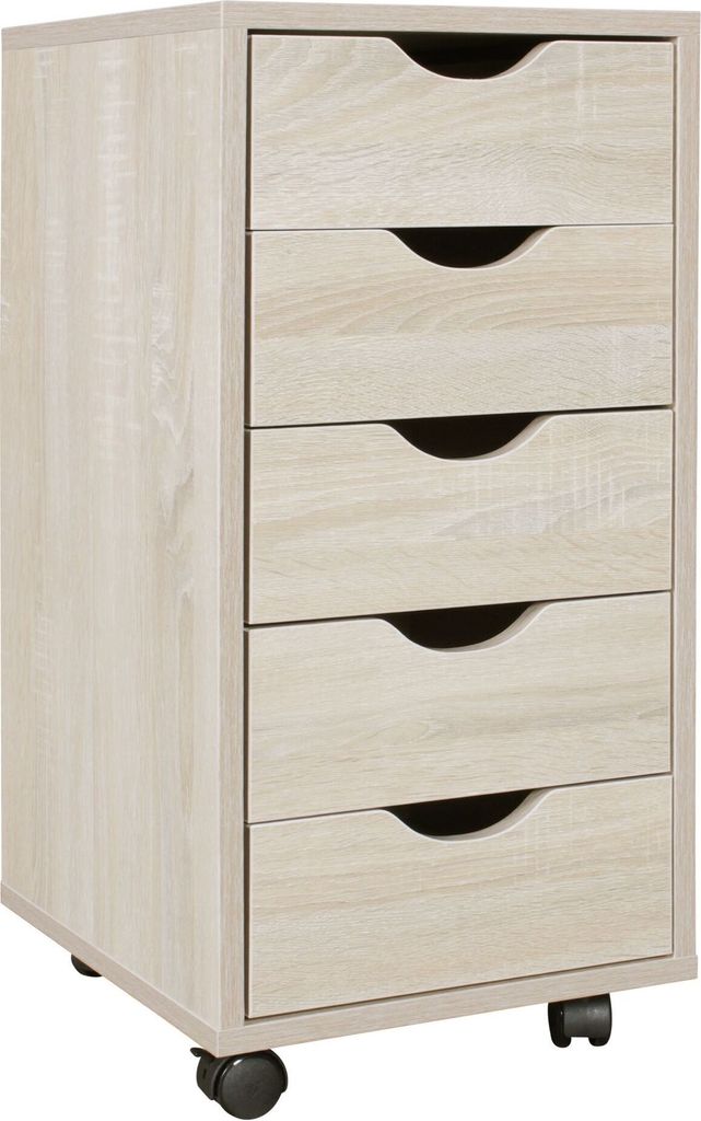 Rollcontainer 33 x 64 x 38 cm MDF-Holz 5 Schubladen sonoma | Moderner Schubladencontainer mit Rollen | Standcontainer Bürocontainer