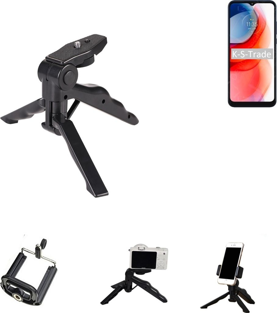 K-S-Trade Stativ Tisch-Ständer Dreibein Handy-Stativ Ständer kompatibel mit Motorola Moto G Play (2021) Mini-Stativ Smartphone Tripod Handy-Stativ
