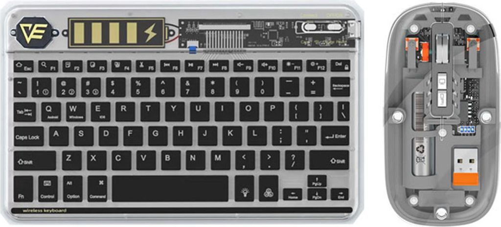 Tastatur und Maus Set kabellos BT3,0 LED bunte Hintergrundbeleuchtung, transparente Designs, Stummschalttaste, magnetischem Design, Schwarz