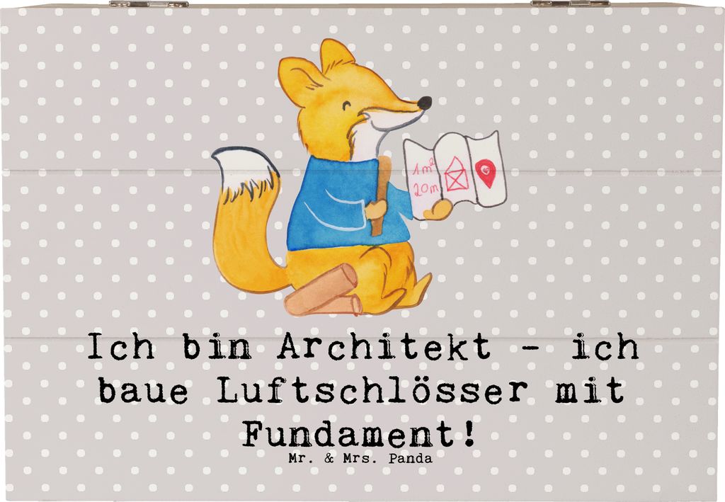 Mr. & Mrs. Panda Holztruhe Architekt Luftschlösser 22 x 15 cm - Grau Pastell - Geschenk, Architekturliebe, Berufe, Beruf, Truhe, Architektur, Visi...