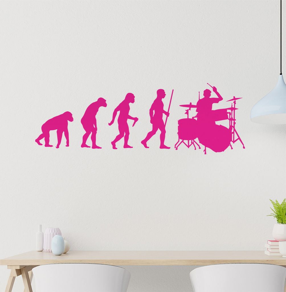 Evolution Schlagzeuger Wandtattoo Wandaufkleber Wall Sticker - Dekoration, Küche, Wohnzimmer, Schlafzimmer, Badezimmer
