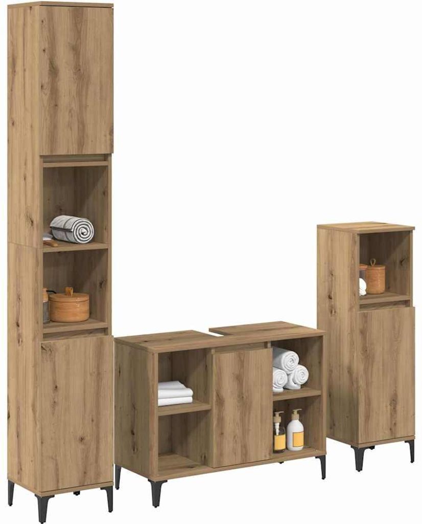 Badezimmermöbel-Set mit Regal 3 pcs Artisan-Eiche Holzwerkstoff