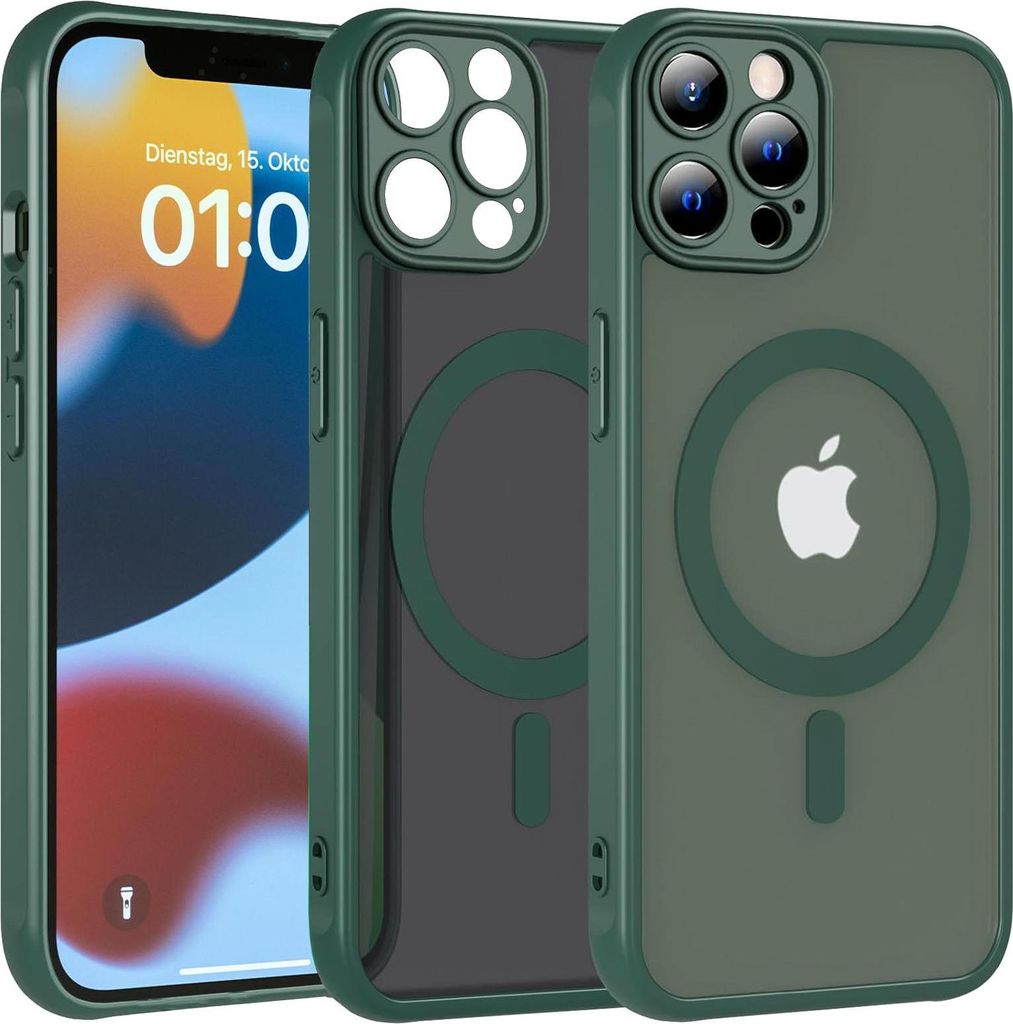 Magnet-Case für iPhone 12 Pro Hülle Magsafe Schutzhülle Stoßfest TPU-Rahmen starker Magnetring, Grün