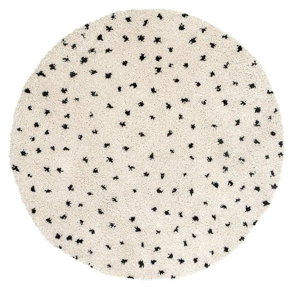 Dywan okrągły z długim włosiem - Grand Dots Kremowy/Czarny Zdjęcie produktu 
