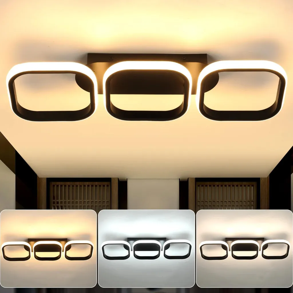 Luminaire Plafond 3 Carrés Noir LED 12W Variable - CCT - Facile à Poser