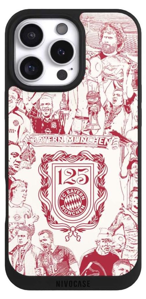 NIVOCASE Handyhülle für Apple iPhone 16 Pro Max Hülle NIVOpure Case Schwarz FC Bayern München Offizielles Lizenzprodukt FCB 125 Jahre
