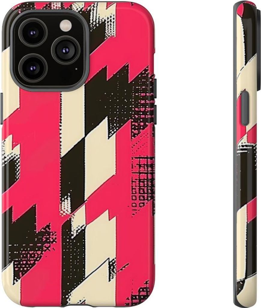 Auffälliges Hahnentritt-Muster in Pink und Schwarz – Hülle Kompatibel mit iPhone 14 Pro Max