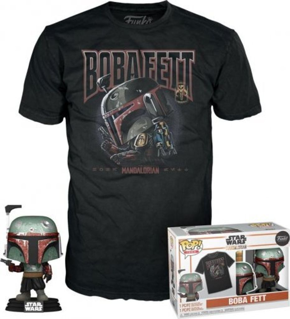 FUNKO POP! - Star Wars - The Mandalorian Boba Fett Metallic #462 mit Tee Größe XL