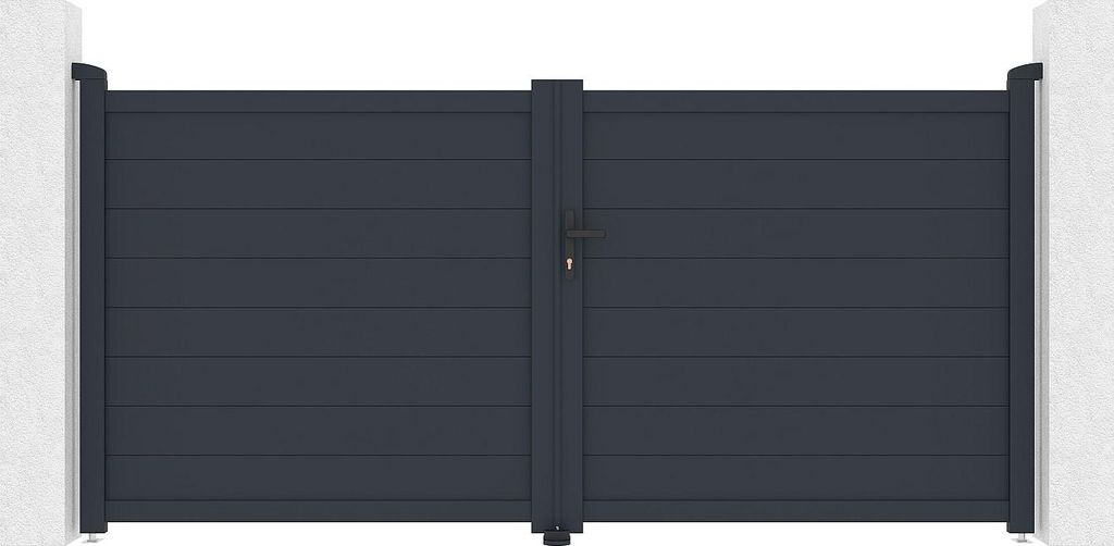 Massives Drehtor aus anthrazitfarbenem Aluminium B 305 x H 150 cm - NAZARIO