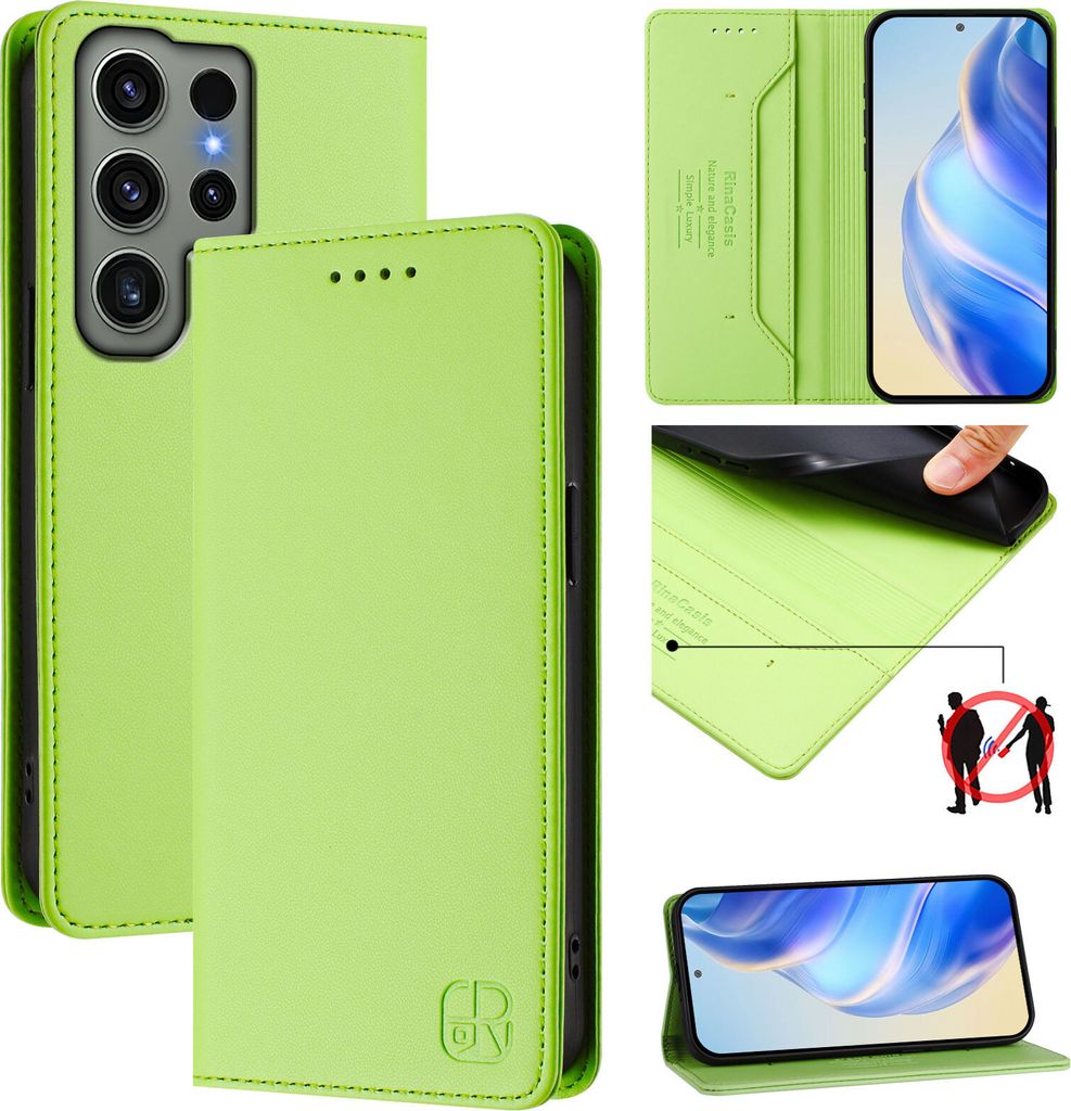 Lederhülle für Samsung Galaxy S23 Ultra Hülle Flip Brieftasche Kartenfächern Ständer Schutzhülle Grün