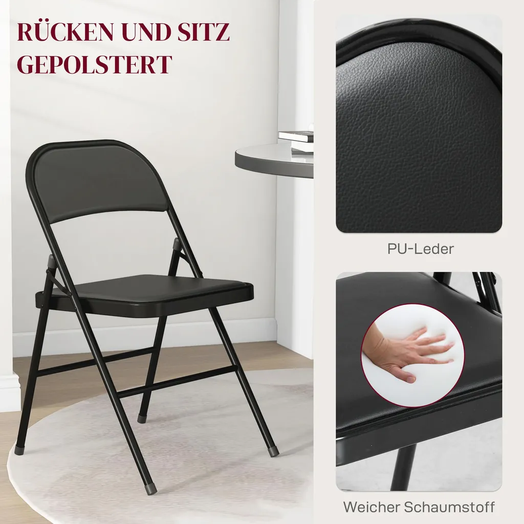 Lot de 4 chaises pliantes HOMCOM noir avec coussin et pieds en acier
