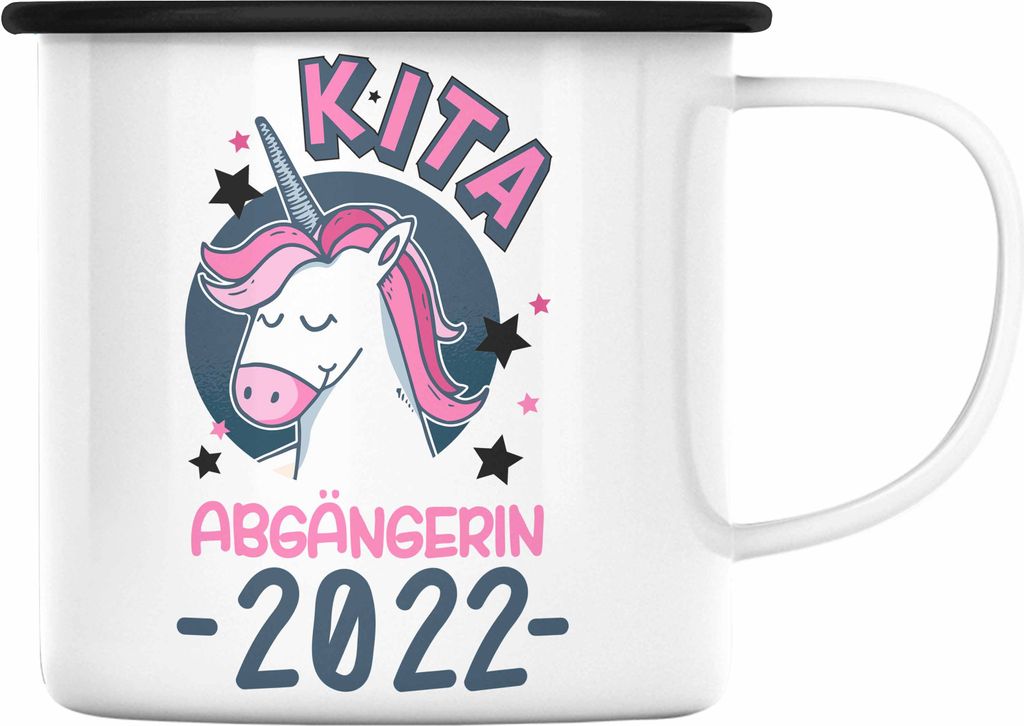Trendation - Kita Abgängerin 2022 Schulstart Emaille Tasse Geschenk Mädchen Einschulung Schulanfang Erster Schultag Idee (Schwarz)