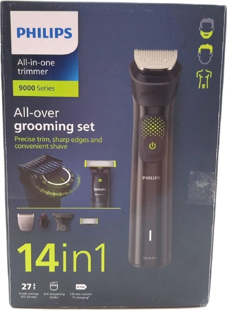 Philips All-in-One Trimmer MG9550/15 Serie 9000, Grau, 0,2 mm, 2 cm, 0,2 mm, Bart, Ohr, Gesicht, Schnurrbart, Nase, Akku