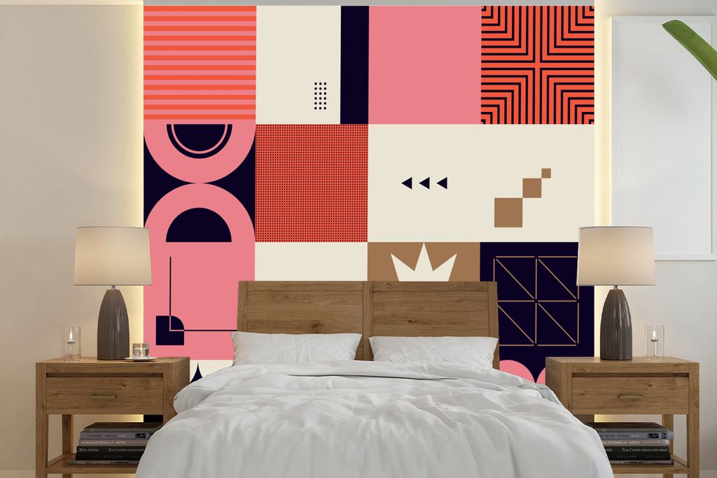 MuchoWow Fototapete für Wohnzimmer oder Schlafzimmer Wandtapete Vinyl Motivtapete Formen - Vintage - Geometrie - Muster - 220x220 cm - Tapeten