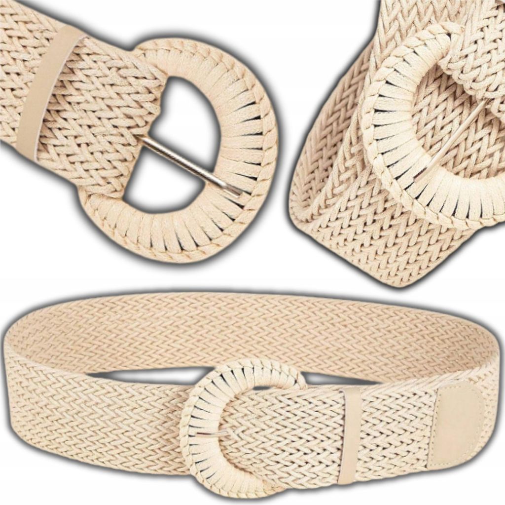 Cintura di paglia, beige, elastica, larga, cintura Immagine del prodotto 