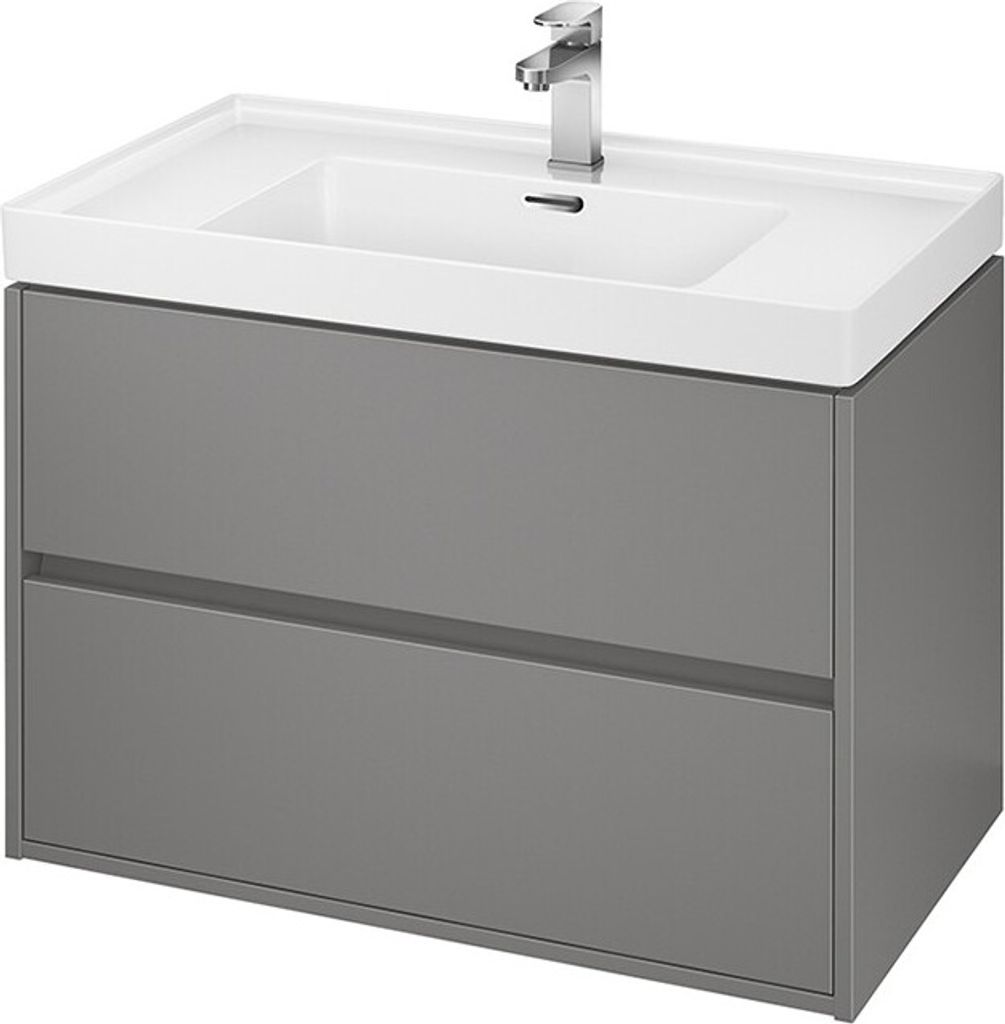BADLAND Badmöbel Set Badezimmerschrank mit Keramikwaschbecken, 2-Schubladen CREA 80 Grau Matt