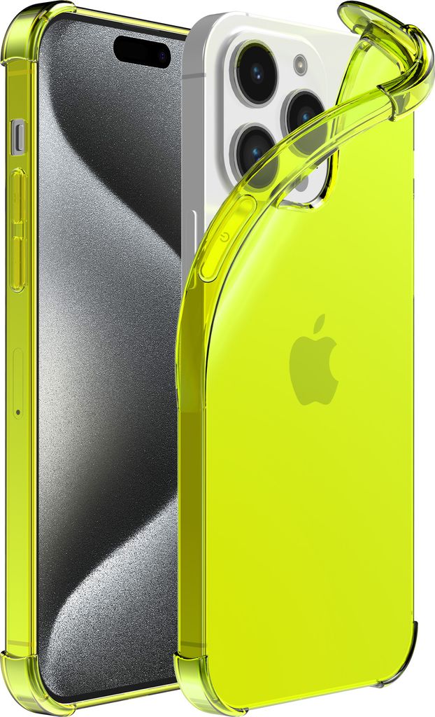 Handyhülle passend für iPhone 15 Pro Max - Transparente stoßfeste Silikonhülle mit Bumper - Neongelb
