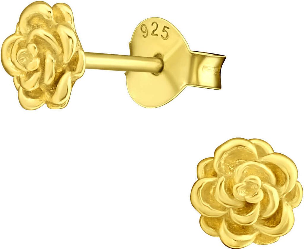 Ohrringe Ohrstecker 925 Sterling Silber vergoldet mit Rose Material - Silber vergoldet