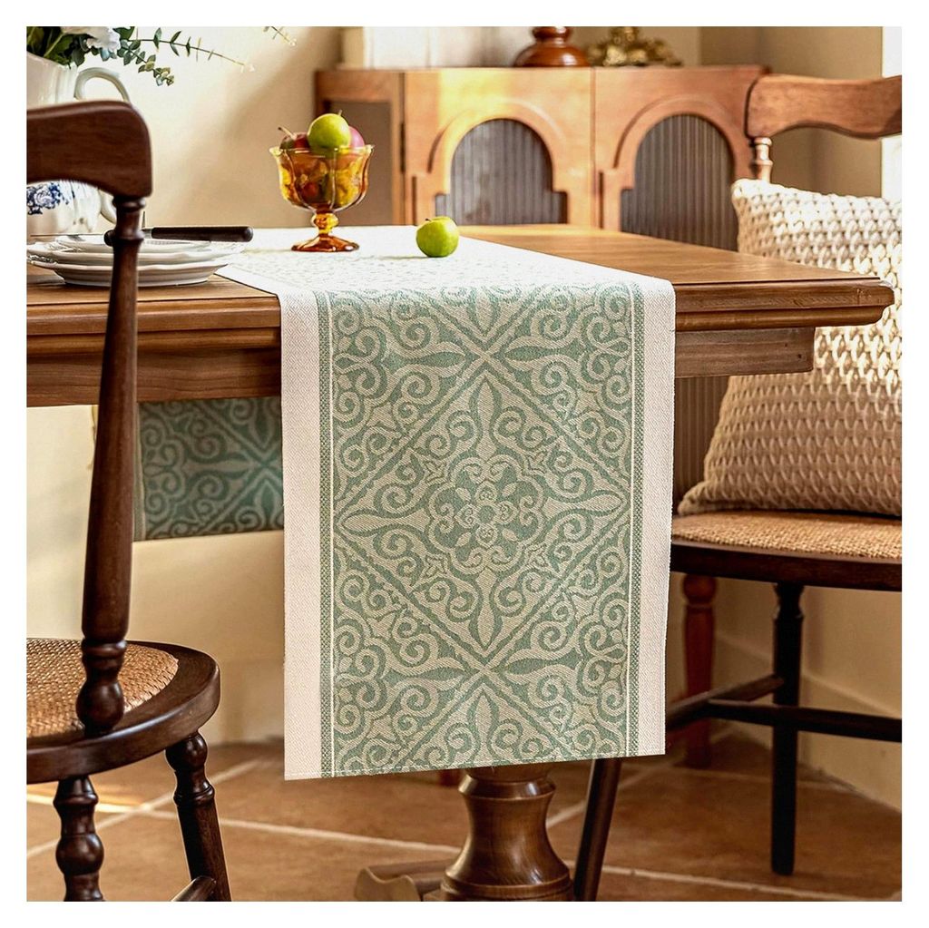 Tischläufer aus Baumwolle-Leinen 35 x 180 cm, Frühlingsdeko mit Lotuseffekt, abwaschbar und wasserabweisend, modernes geometrisches Muster für E...