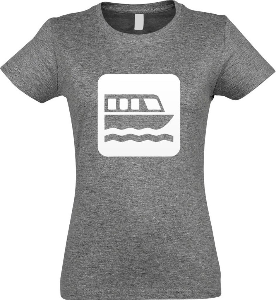Kiwistar - T-Shirt tailliert - Damen - Graumeliert - Fährhafen Fähre Piktogramme - mit Motiv Bedruckt - Funshirt Design - Sport - Freizeit - Dame...