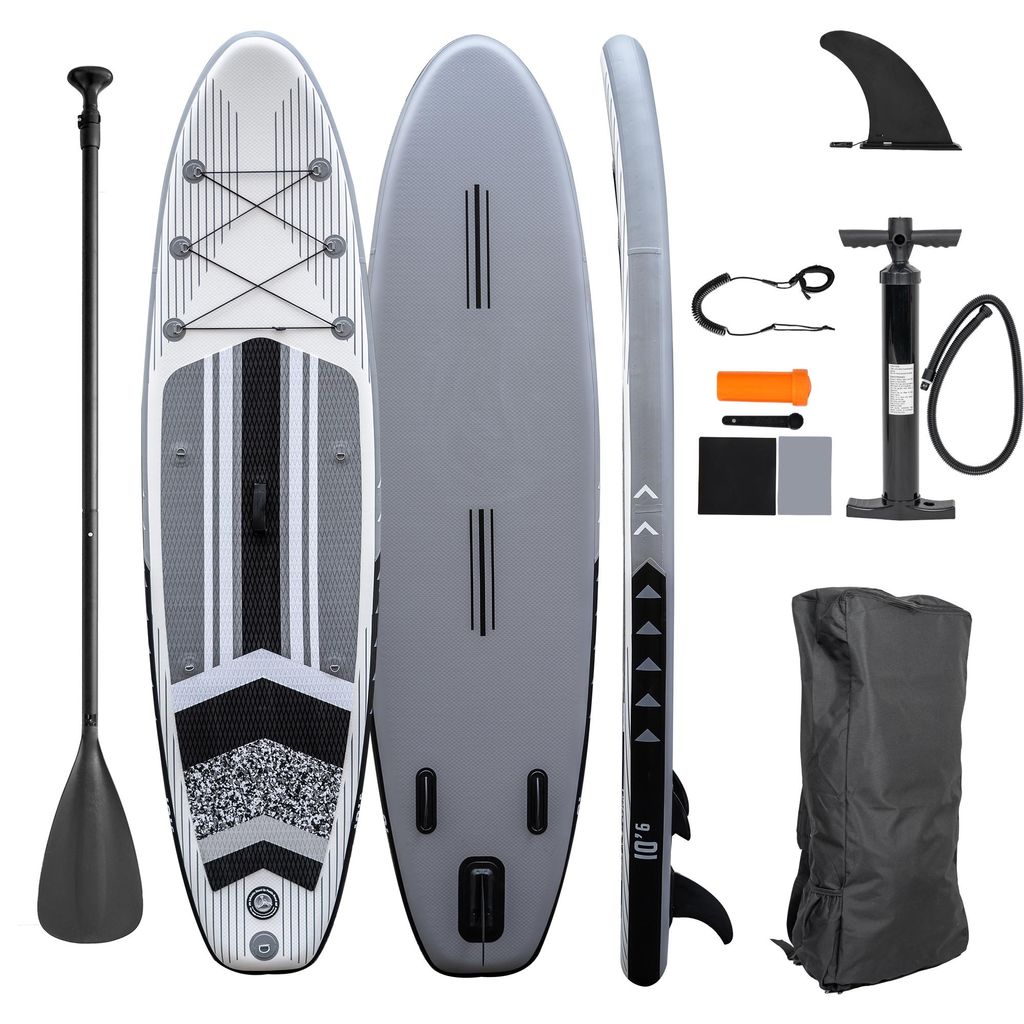Stand Up Paddle Board, grau, 320 x 81 x 15 cm, aufblasbar, inkl. Paddel, Pumpe, Rucksack, Reparaturset