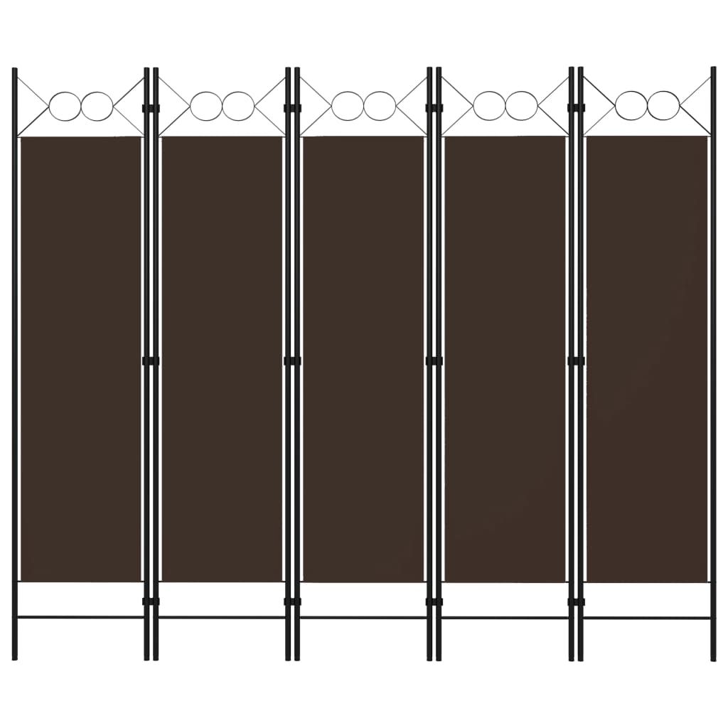 A room divider with five panels, presented against a white background.