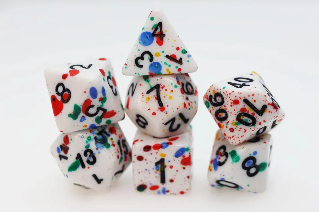 Jeu de dés JDR Paint Splatter multicolore pour lancers précis