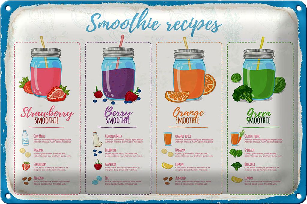 Blechschild Rezept Smoothie Recipe Berry Orange 18x12cm