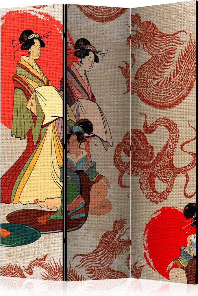 Neuheit! Dekorativer Paravent Raumteiler Trennwand Foto-Paravent Spanische Wand XXL GEISHA JAPAN 135x172 cm p-B-0048-z-b