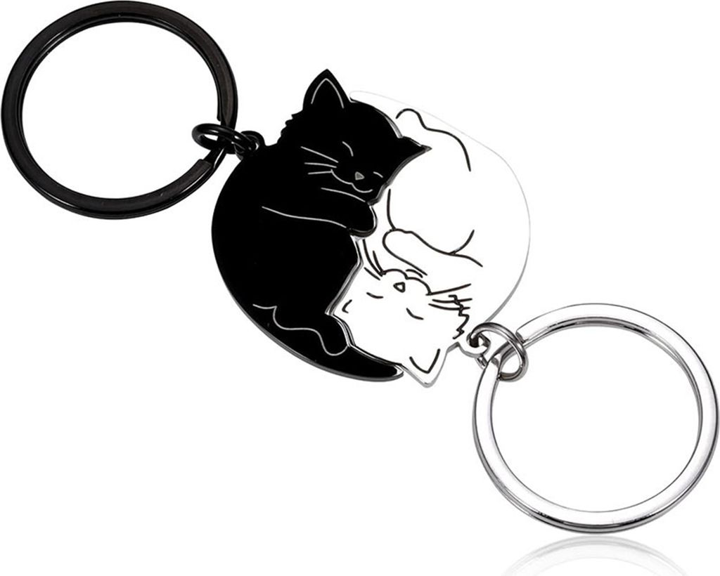 2-teiliges Paar-Schlüsselanhänger-Set in Cartoon-Katzenform, romantisches Geschenk zum Valentinstag und Jahrestag