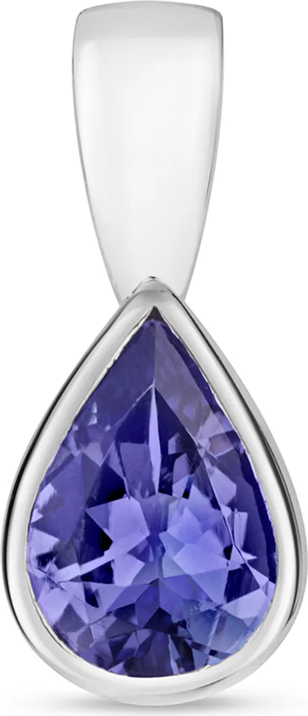 Pendentif Or Blanc 9 Carats avec Tanzanite Véritable, Modèle 13x6mm
