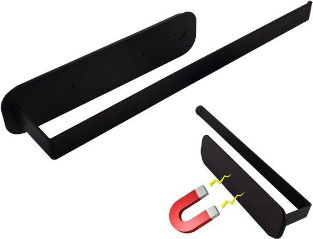 Magnetische Rolhouder für Küche - Stilvolle, schwarze, rostfreie, starke Absorptionsrolhouder für Kühlschränke und Mikrowellen.