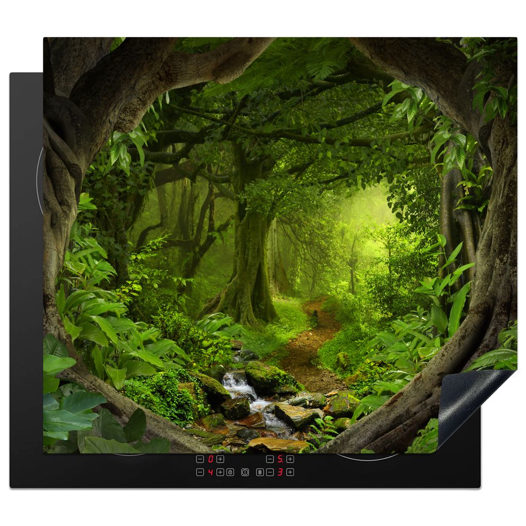 KitchenYeah Herdabdeckplatte Dschungel - Grün - Natur - Tropisch - Pflanzen , 57x51cm, Küche Deko, Glaskeramikkochfeld Herdabdeckung, Abdeckpla...