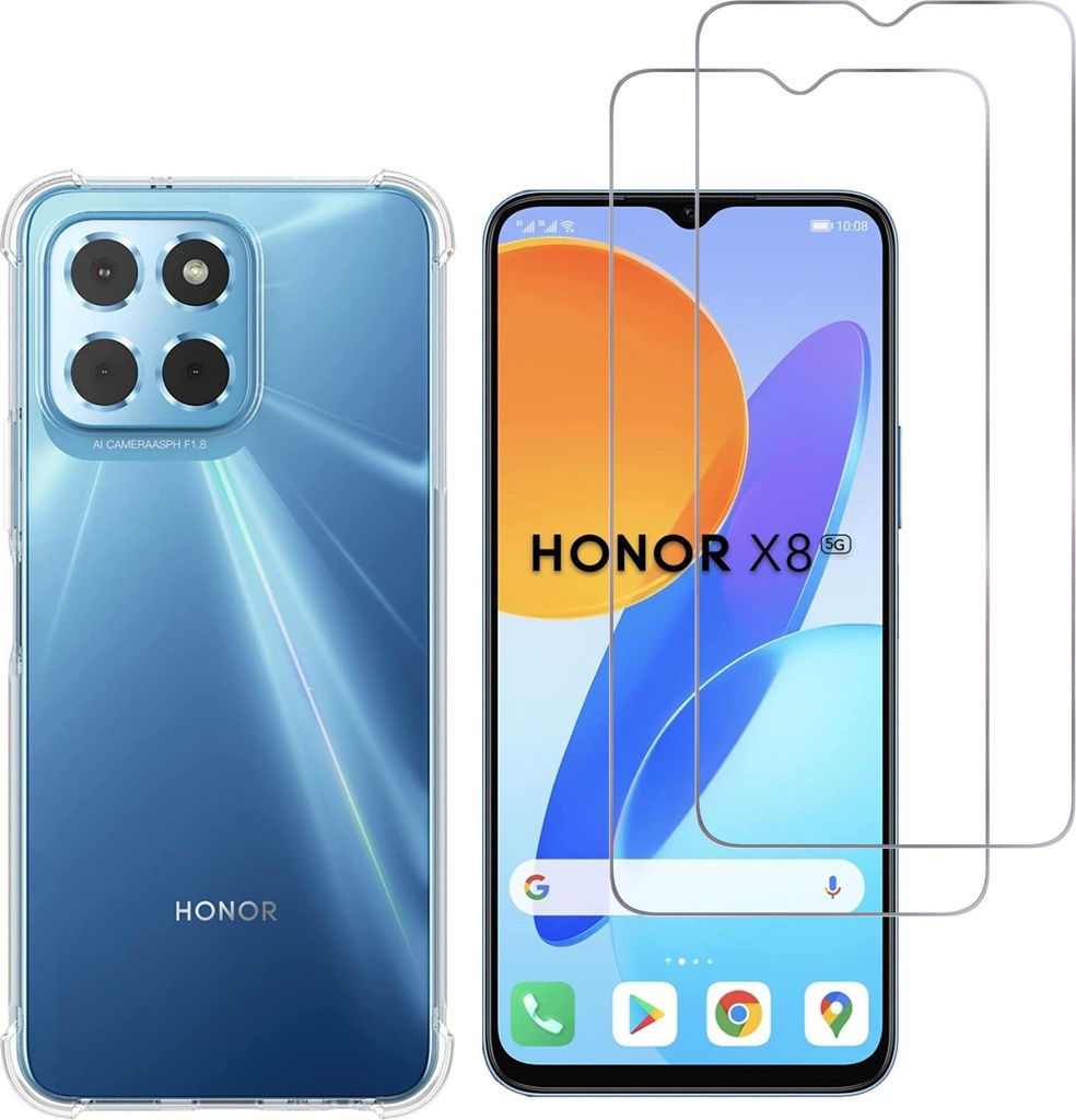 Stoßfeste Hülle für HONOR X8 5G mit 2 Displayschutzfolien aus Hartglas Phonillico